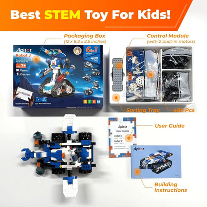6-In-1 Steam Robot Building Kit With Remote Control For Kids