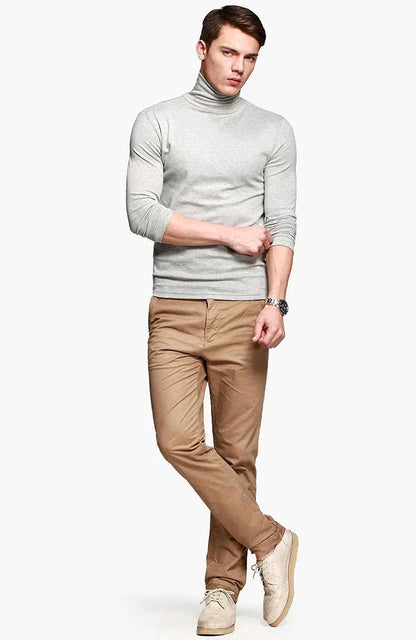Men's Turtleneck Long Sleeve Stretch Knit T Shirt Slim Fit