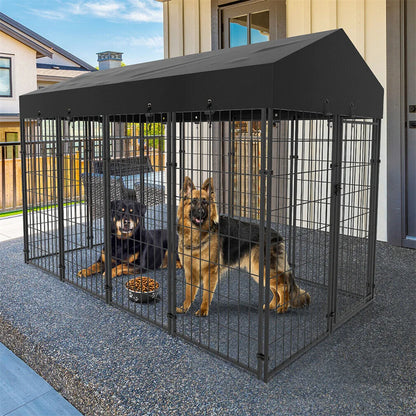 Dog Kennel Heavy Duty Large Welded Iron With Roof Cover Indoor Outdoor