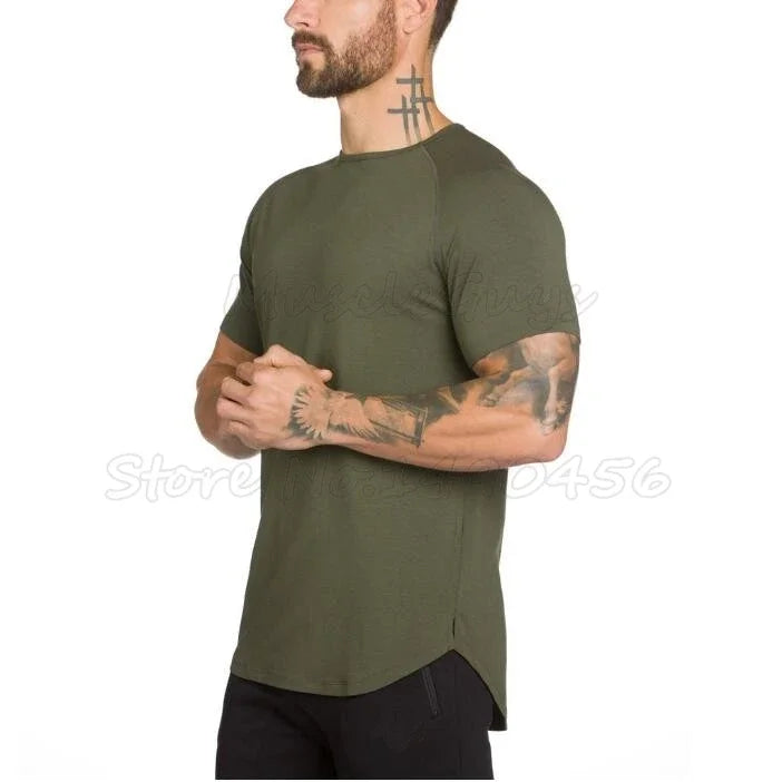 DIY Brand Gym Clothing Fitness T Shirt Men Fashion Extend Hip Hop Summer Short Sleeve T-shirt Cotton Bodybuilding Muscle Tshirt