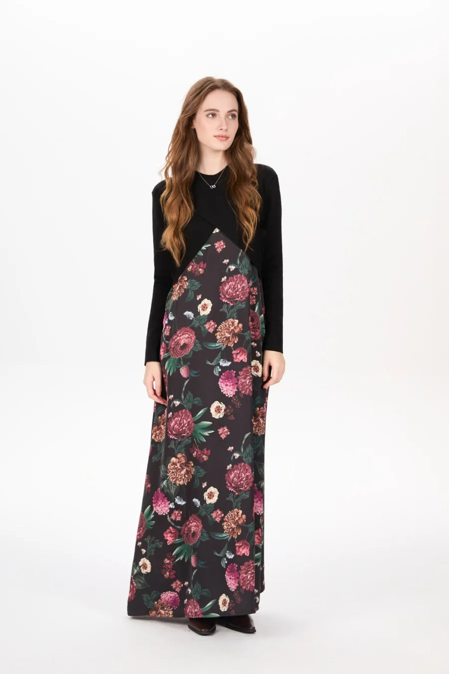 AS AW25 elegance slip satin dress + knitting cross top +mockneck woman clothing set adjustable maxi floor length