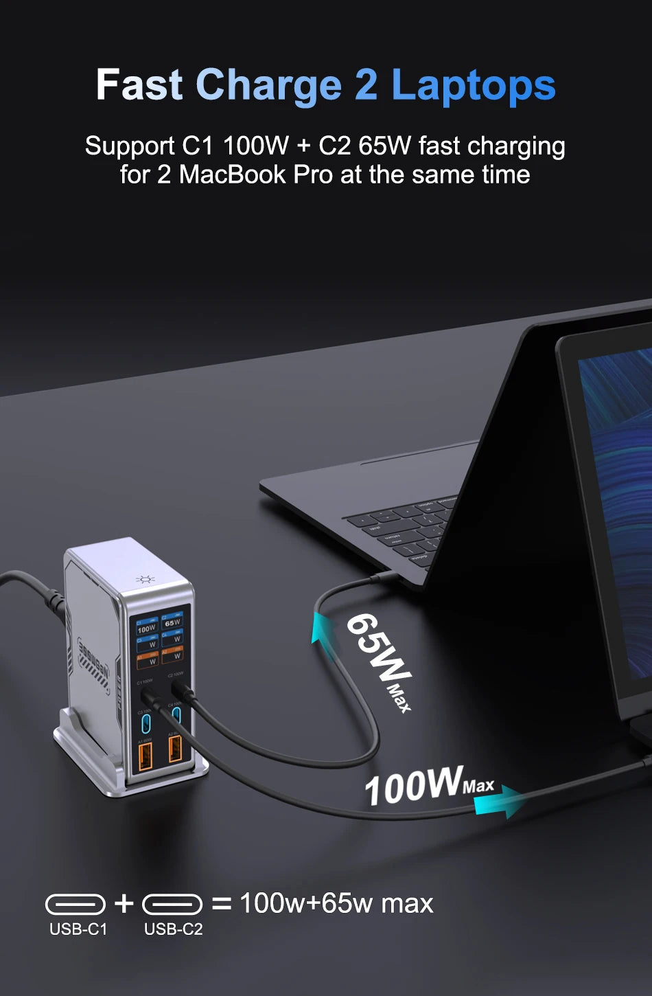 Ubigbuy 300W GaN Charger PPS PD 100W USB Type C 6-Port Digital Display Desktop Fast Charging Station for MacBook iPhone Samsung