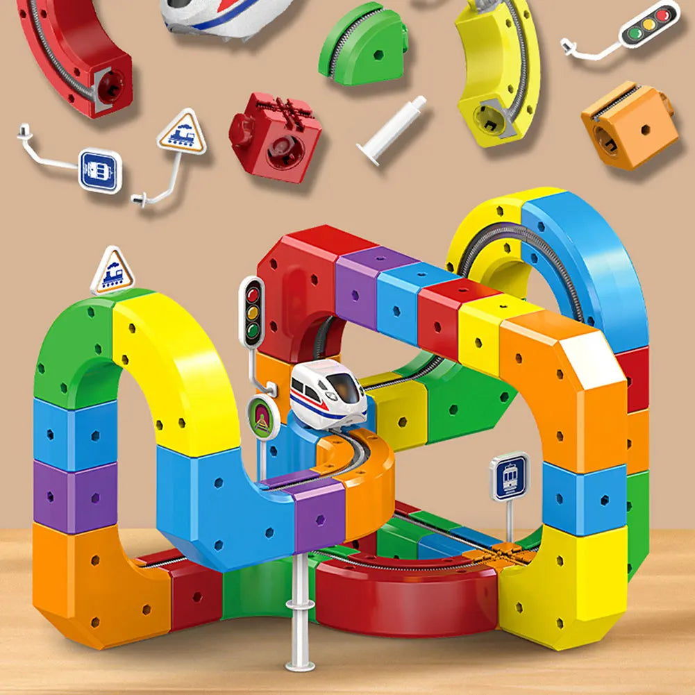 Trains Race Railway Play Game Set Rechargeable Trains 3D Clip-Fit Building Blocks System Modulars STEMs Educational Toy Present