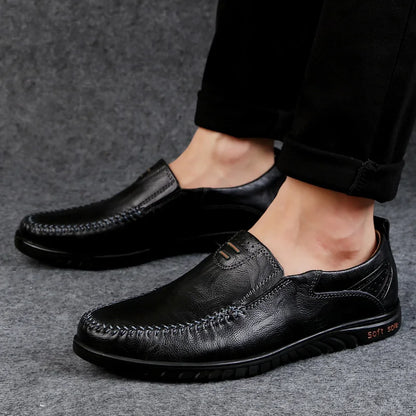 Men's Slip-On Leather Loafers, Soft-Sole Casual Business Shoes