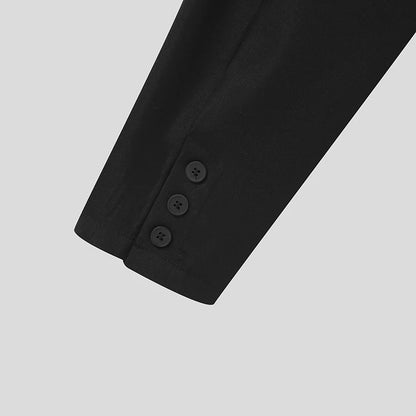 Men Blazer Solid Color Lapel Long Sleeve Single Button Polyester S-5XL Black