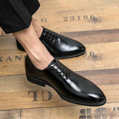 Men's Black Brogue Shoes Lace-Up Round Toe Formal Office Spring Autumn