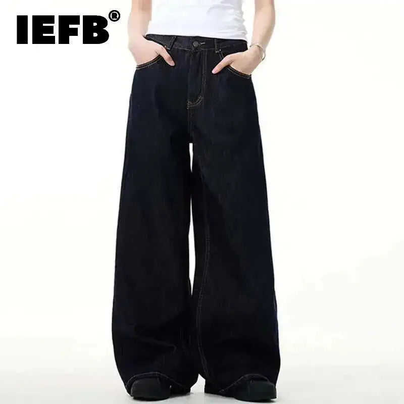 IEFB Simple Men's Denim Pants Vintage Washing Wide Leg Loose Jeans Casual Straight American Style Male Trousers New 2026 9W190