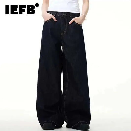IEFB Simple Men's Denim Pants Vintage Washing Wide Leg Loose Jeans Casual Straight American Style Male Trousers New 2026 9W190