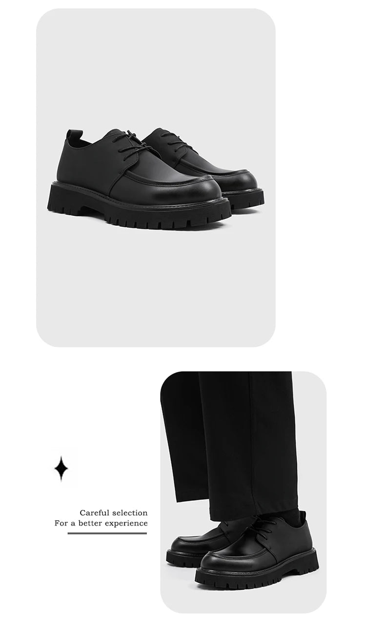 Leather Mens Breathable Handmade Casual Dress Shoes Lace Up Thick Sole