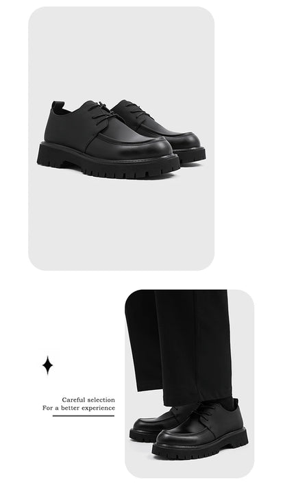 Leather Mens Breathable Handmade Casual Dress Shoes Lace Up Thick Sole