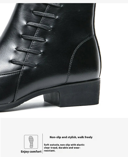 Men's Leather Riding Boots Ankle High ZIP Closure PU Lined