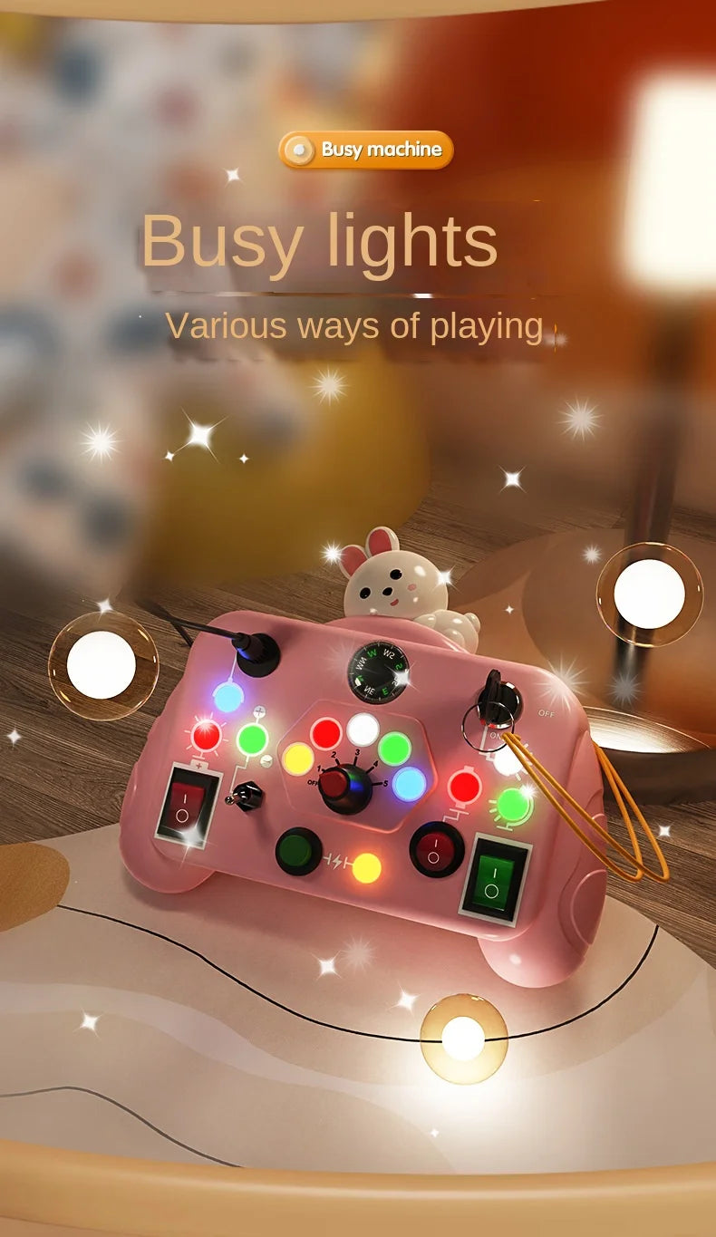 Montessori Busy Board Sensory Toys Cartoon with LED Light Switch Control Board Travel Activities Children Game for 2-4 Years Old