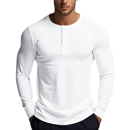 Men's Long Sleeve Cotton Elastane V-Neck Knit Top Shirt