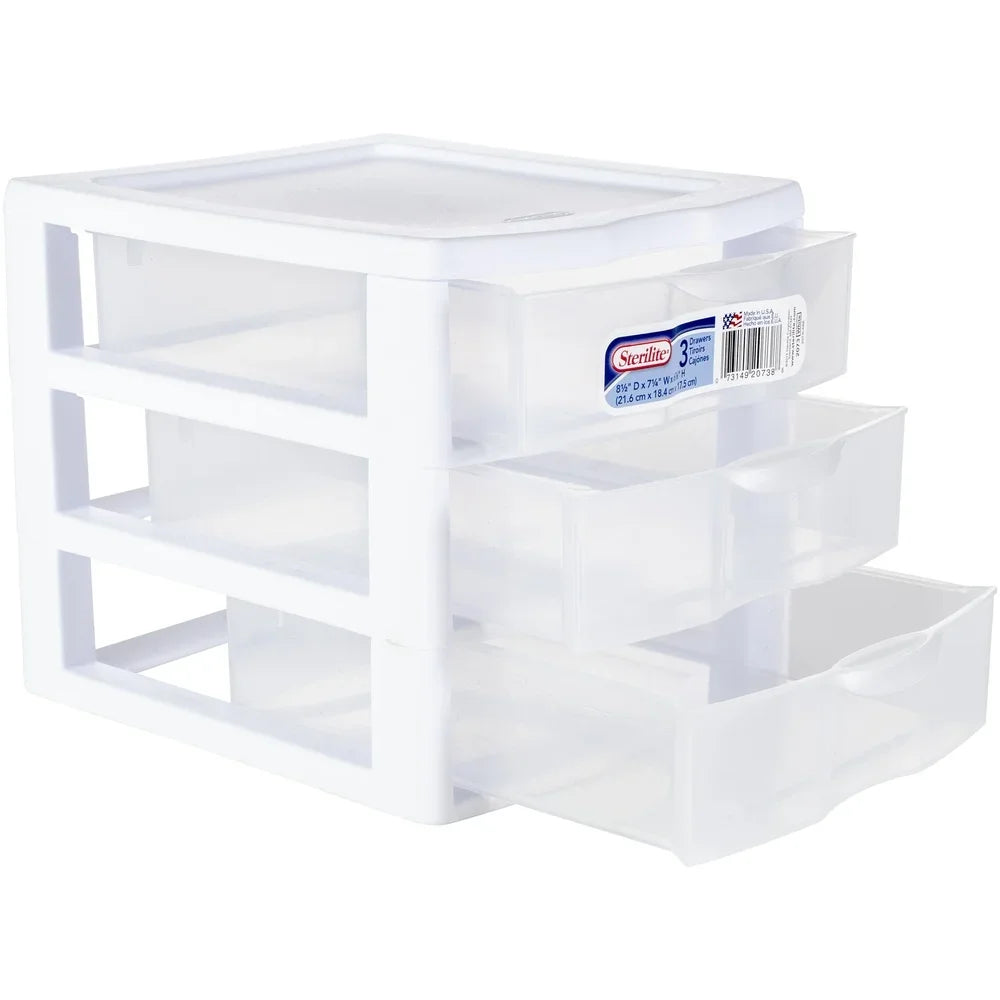 Small 3 Drawer Storage Unit Plastic Stackable Organizer Clear Front Drawers Desktop Container Office Home Crafts Makeup