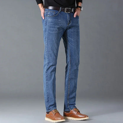 Men's Denim Jeans Straight Leg Stretch Black Sky Blue Gray