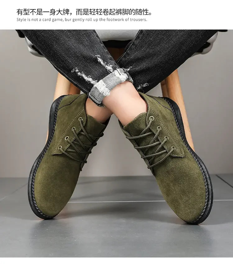 High Top Casual Board Shoes Men's Lace Up Suede Black Flat Bottom Short Boots Men's Chelsea Boots High-quality Brand Denim Boots