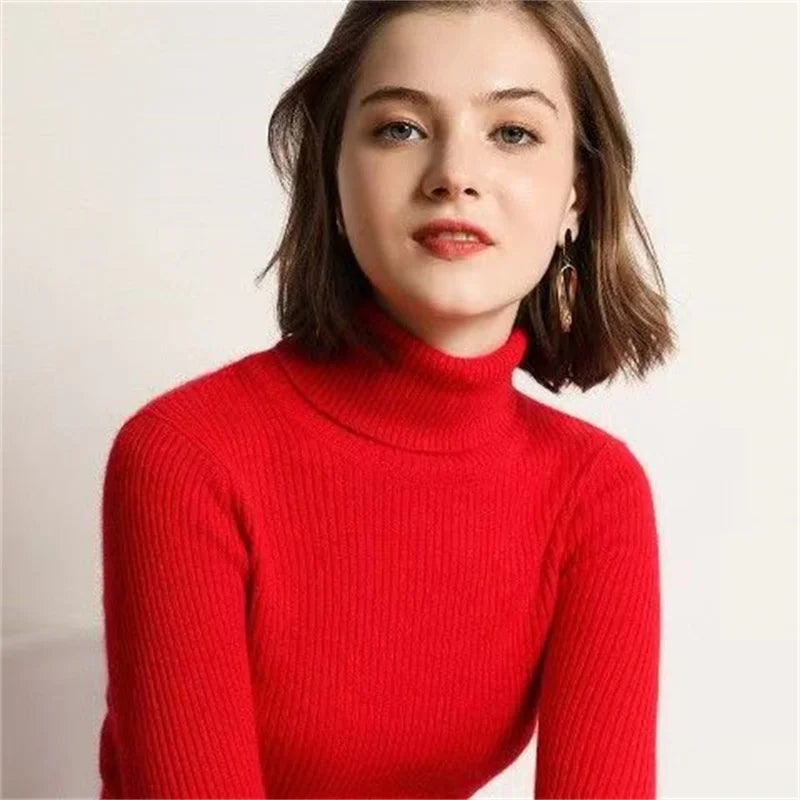 Autumn Winter Thick Sweater Women Knitted Ribbed Pullover Sweater Long Sleeve Turtleneck Slim Jumper Soft Warm Pull Femme