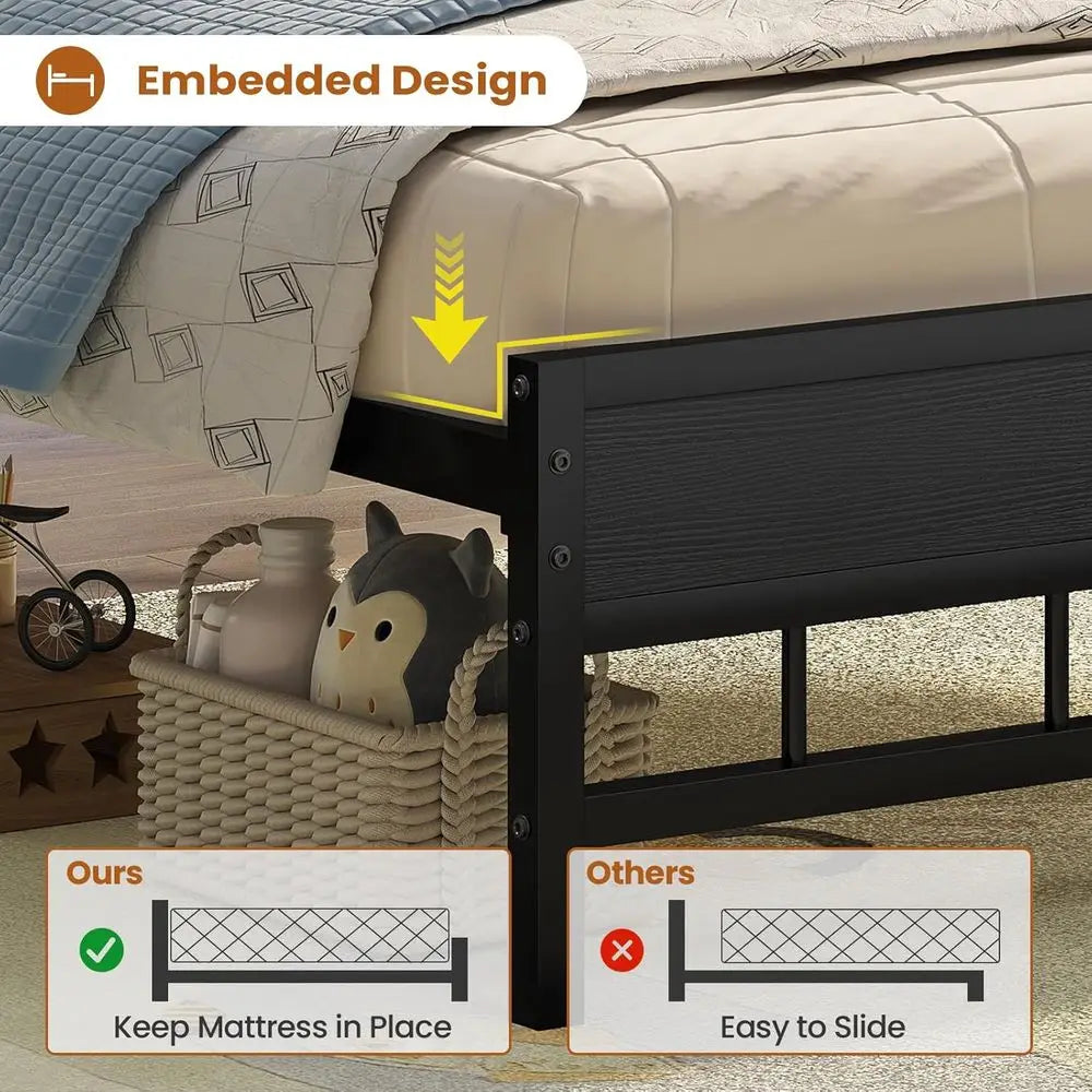 Twin Size Bed Frame with Headboard, LED Lighting, Storage Shelves, and Underbed Storage, Platform Bed for Kids, No Box Spring Re