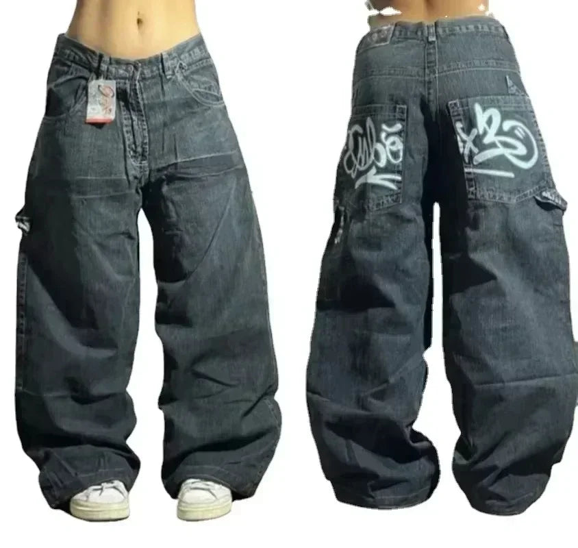 American Y2K 2025 New Baggy Wide Leg Black Jeans Overszied Women Street Casual Joker Denim Pants Couple Jeans Vintage Streetwear