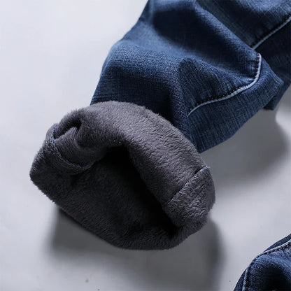 Men's Thermal Flannel-Lined Stretch Jeans Straight Fit Denim