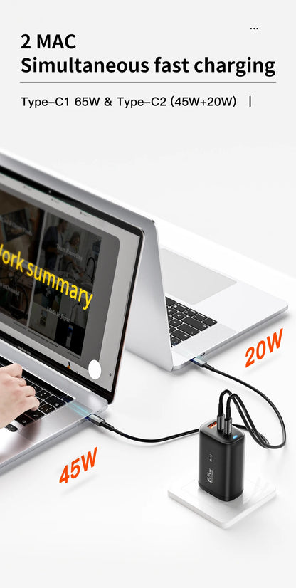 65W GaN USB C Charger With PPS Fast Charge For Laptops And Mobile Devices