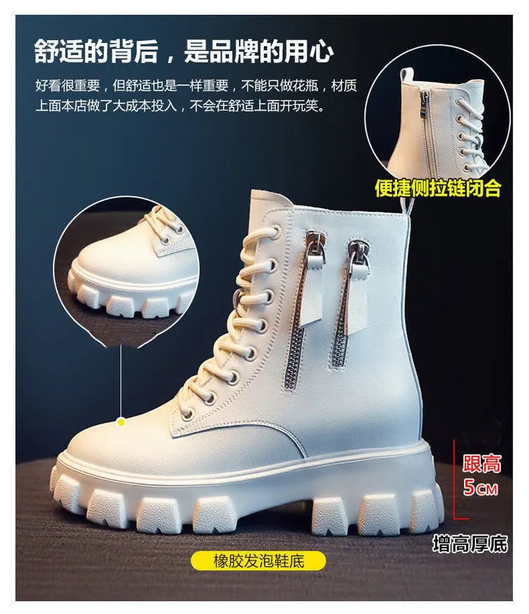 Booties 2025 New Korean Style Fleece-Lined Autumn Winter High-Top Cotton Shoes Women's Boots High Heel Mid-Calf Bootsins