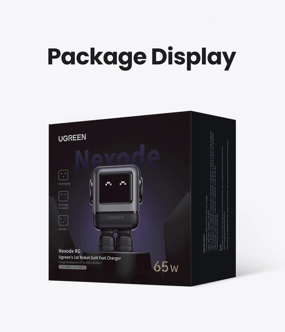 【US Plug】UGREEN 65W 30W GaN Charger Robot Design PD3.0 Fast Charger QC4.0 3.0 PPS for iPhone 17 16 15 Pro Macbook Laptop Table