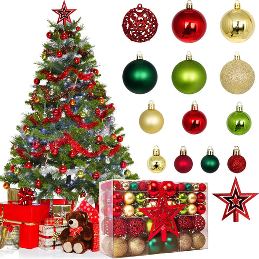 Holiday Ornament Set for Christmas Tree – 101-Piece Shatterproof Decor