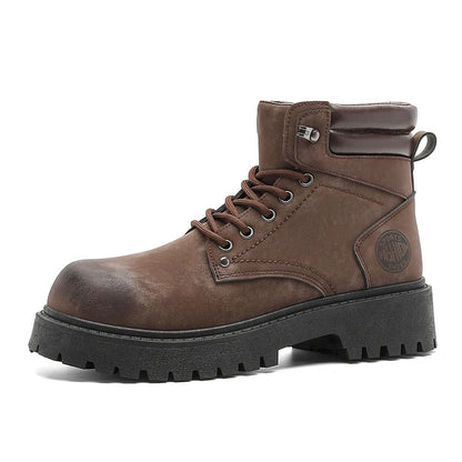 Men's Snow Boots Ankle-Height Leather Lace-Up Thick-Sole Size 39-46