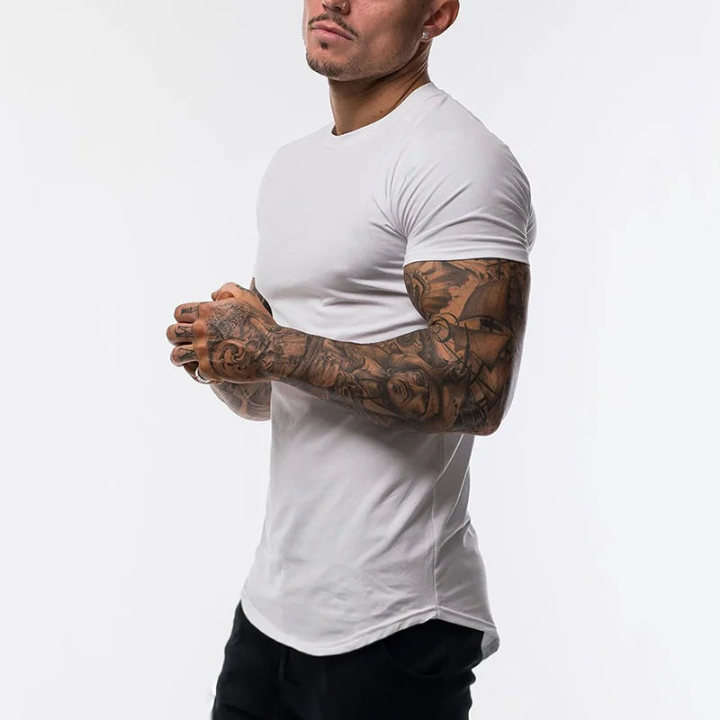 Plain Clothing Fashion T Shirt Men Cotton Breathable Fitness Mens Short Sleeve T-shirt Gym Tshirt Summer Tight Tee Shirt Homme