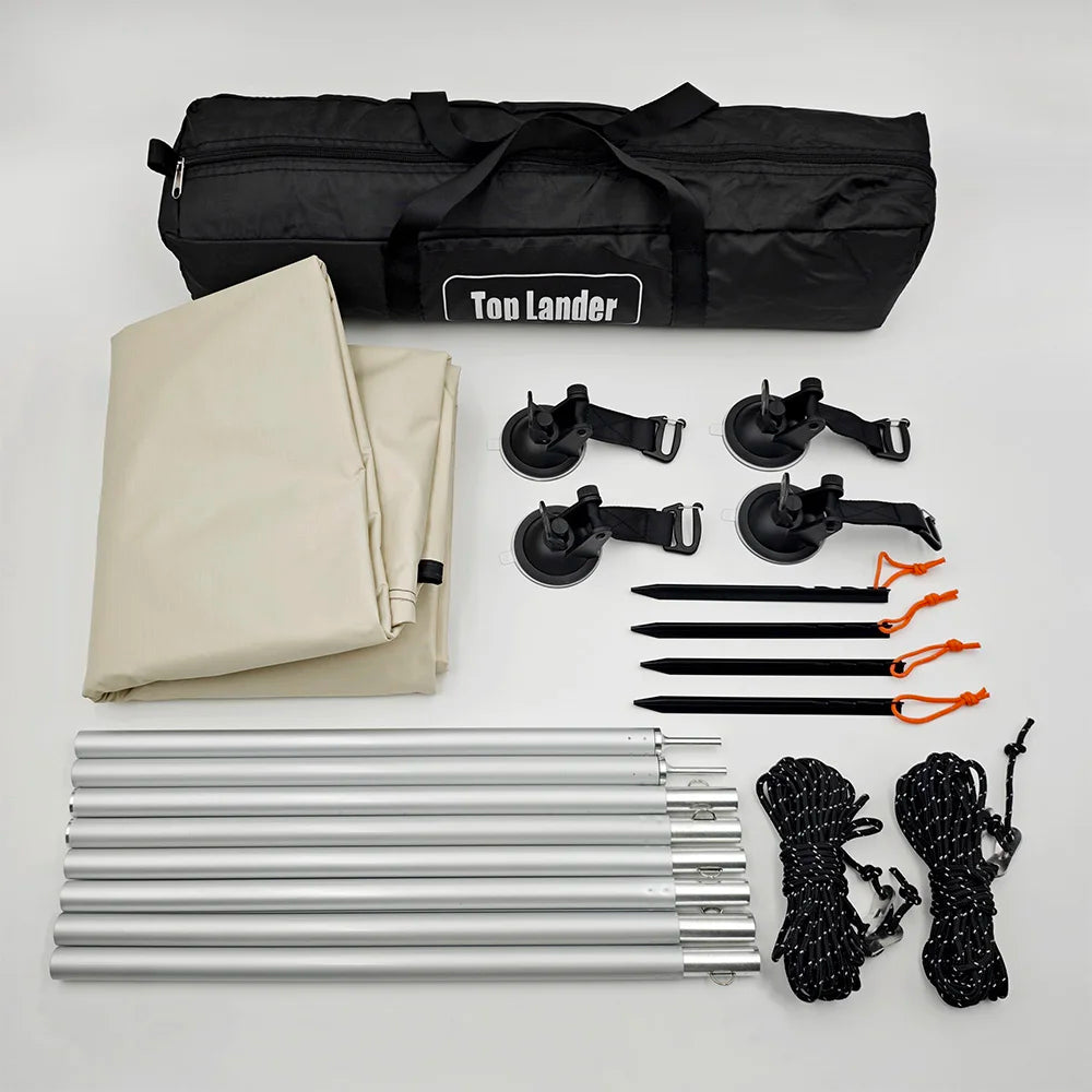 Car Side Awning With Suction Cup Anchors Black Waterproof UV Tent Shade