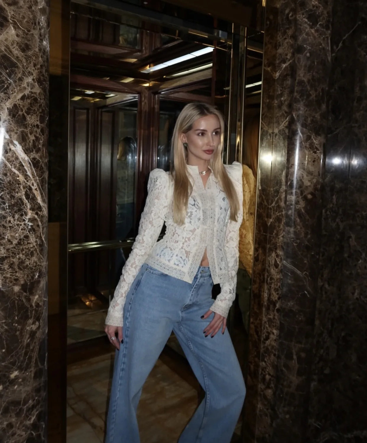 Tossy Summer Lace Printed Shirts Tops Female Hollow Out Fashion Commute Vintage See-Through Blouse Women's Lace Shrug Shirts New