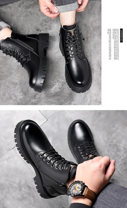 Winter Waterproof Genuine Leather Lace Up Ankle Boots For Men Outdoor
