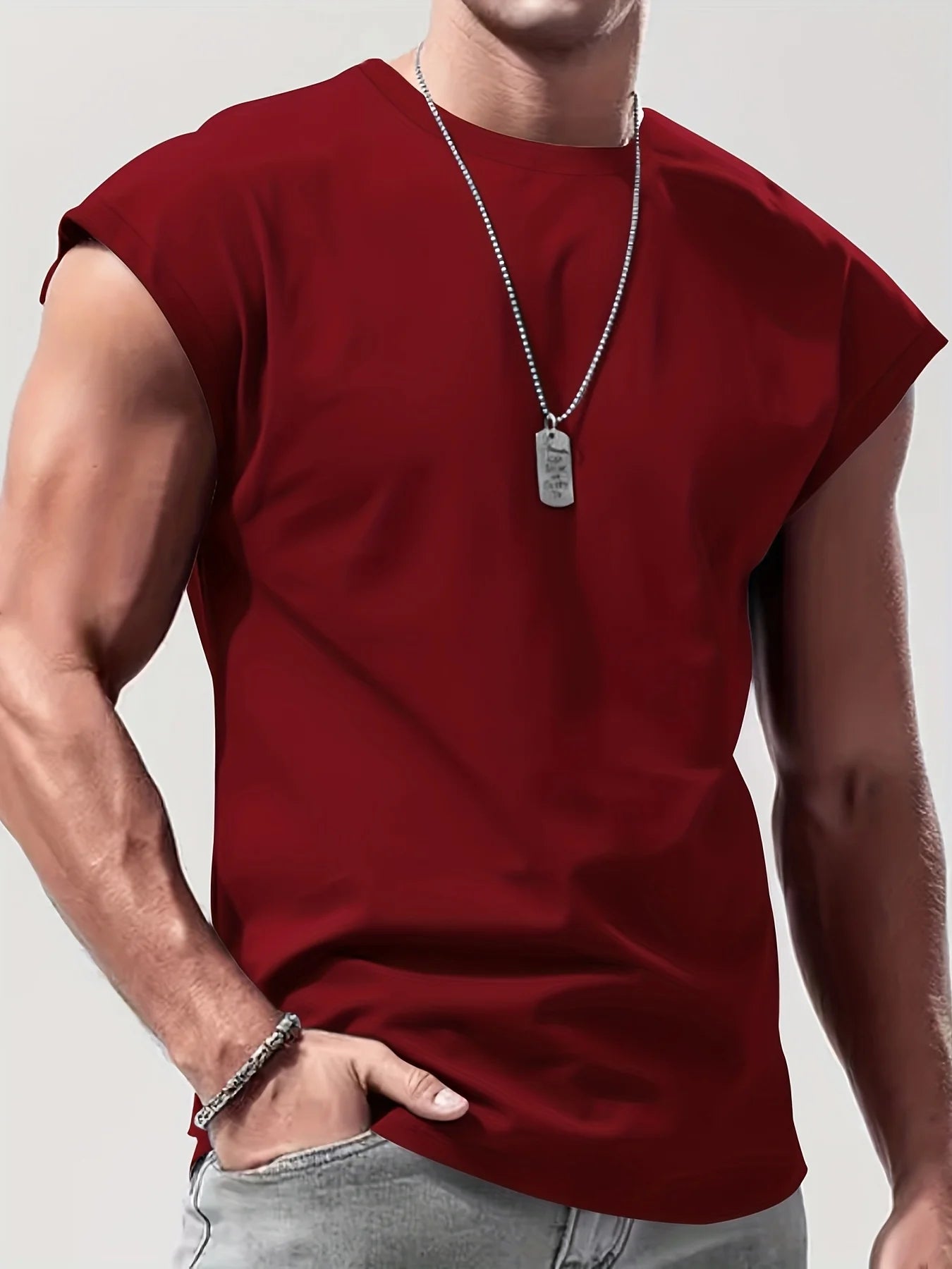 Men'S Summer Solid Color Sleeveless Tank Top Breathable Suitable for Casual Sports Versatile Style