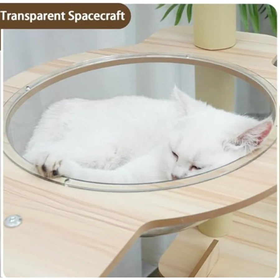 65-Inch Multi-Purpose Wooden Cat Tree Tower with Condo Design Featuring 13 Scratch Posts Padded Platform Bed Interactive Toy Ba