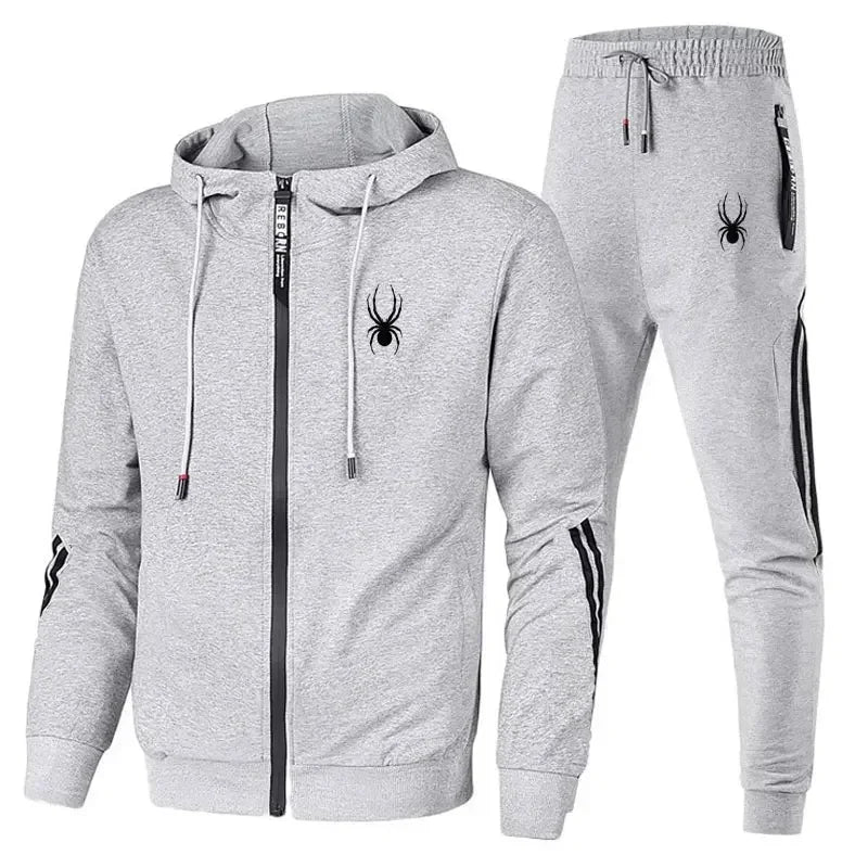 New Spring and Autumn running breathable and fashionable fitness set for men, a two-piece casual zipper jacket and sport pants