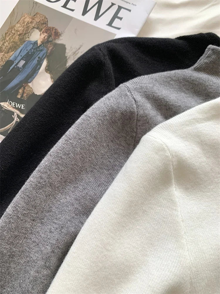 2025 Solid Sweater Women Half Turtleneck Knitted Pullovers Harajuku Korean Soft Warm Knitwear Autumn Winter Fashion Slim Jumpers