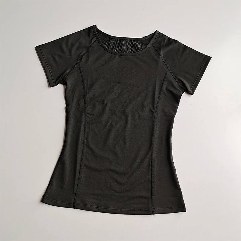 Spring and Summer Loose Women's Sports Short-sleeved Quick-drying Running Yoga Fitness T-shirt Mesh Breathable Neck Pullover Top