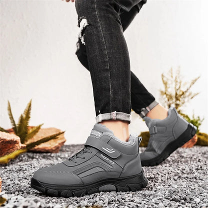 Men's Waterproof PU Leather Mid Calf Snow Boots With Plush Lining