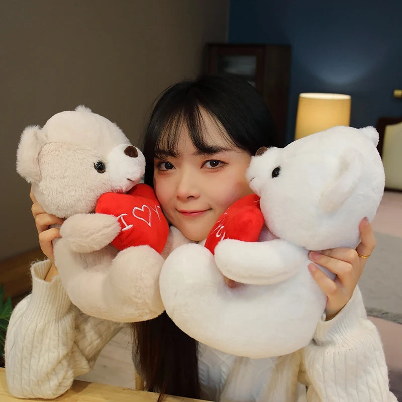 28CM Lovely Teddy Bear Plush Toys Cute Bear Holding Heart I Love You Stuffed Doll Girls Lovers Valentine's Day Gift