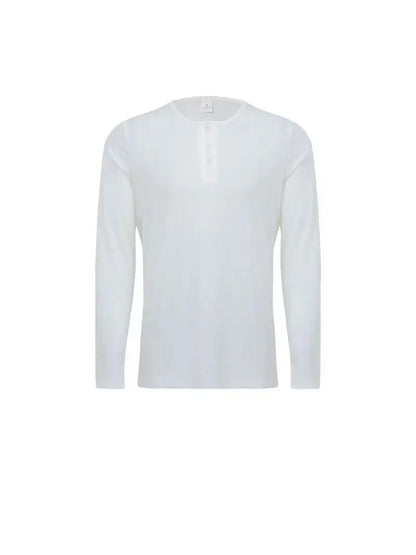 Men's Collarless Button-Front Knit Shirt Plus Size Long Sleeve Elastane