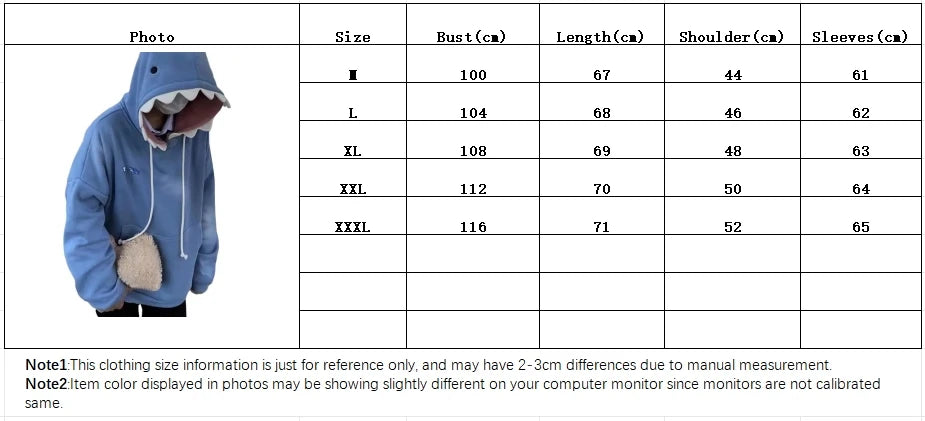 Autumn Winter New Funny Shark Patchwork Hoodies Men and Women Kawaii Sweatshirt Fashion Casual Pullover School Oversized Clothes