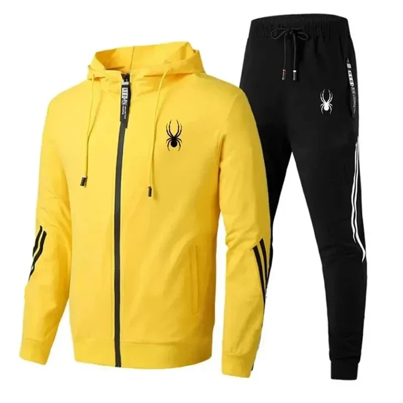 New Spring and Autumn running breathable and fashionable fitness set for men, a two-piece casual zipper jacket and sport pants