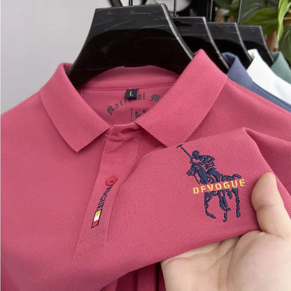 Men's Long Sleeve Polo Shirt Polyester Knit With Horse Embroidery