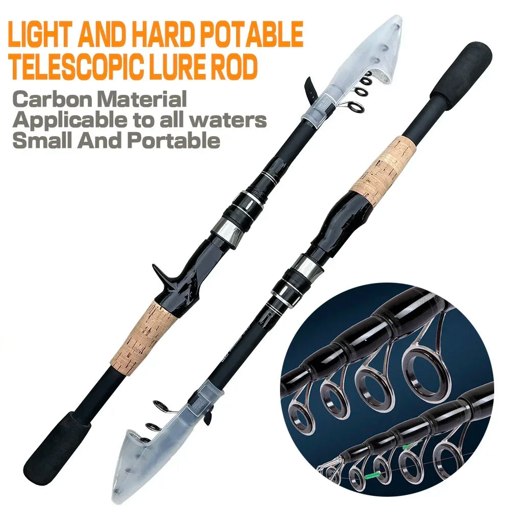 Telescopic Lure Rod 1.5M 1.8M 2.1M 2.4M Carbon Spinning Rod Baitcasting Fishing Pole 8g-25g Wooden Handle Casting Fishing Tackle