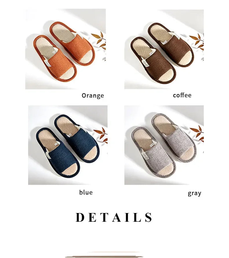 Home Linen Slippers For Men In Spring&Autumn Comfortable Bedroom Open-toed&Breathable Slippers Men's & Women's Shoes Summer