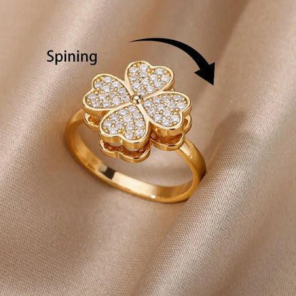 Four Clover Flower Ring Metal With 18K Gold Plating Fidget Anti Stress