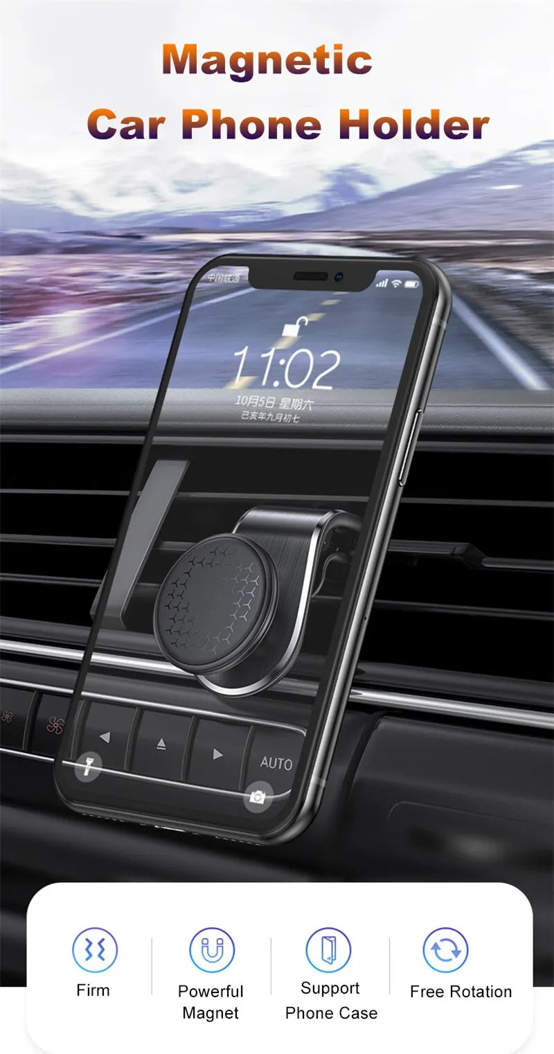 360° Magnetic Car Phone Holder Metal Air Vent Mount Stand For Xiaomi Samsung Huawei iPhone 16 15 14 13 GPS Mobile Phone Holder