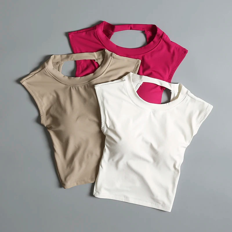 Sexy Short Backless Fixed Chest Pad Sports T-shirt Vest Women's Tight Fitting Quick Drying Slimming Yoga Suit Top Clothing