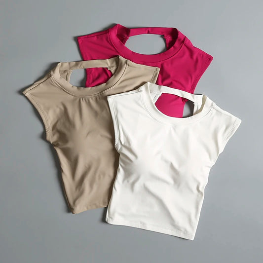 Sexy Short Backless Fixed Chest Pad Sports T-shirt Vest Women's Tight Fitting Quick Drying Slimming Yoga Suit Top Clothing